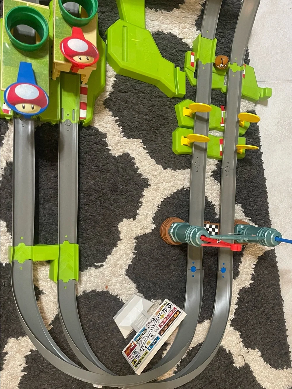 Green and Blue Kids Train Track Playset with Red Launchers